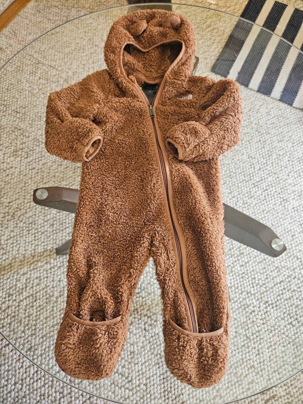 The North Face Brown Teddy Fleece Footed One-Piece.  Size 6-12 month
